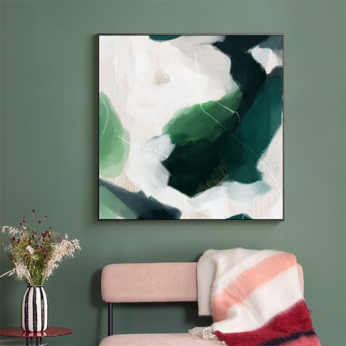 French Abstract Square Frame Canvas Wall Art Decor Green Black Painting Artwork