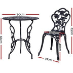 Gardeon 3 Piece Bistro Set Outdoor Garden Patio Table Chair Cast Aluminium Black