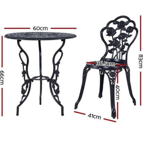 Gardeon 3 Piece Bistro Set Outdoor Garden Patio Table Chair Cast Aluminium Black