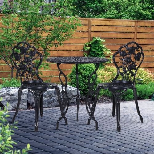 Gardeon 3 Piece Bistro Set Outdoor Garden Patio Table Chair Cast Aluminium Black