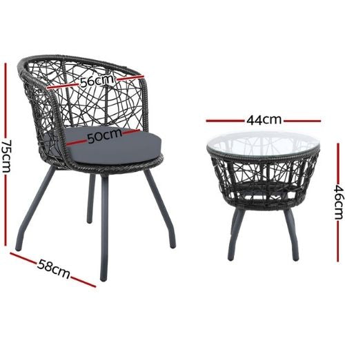 Gardeon 3 Piece Outdoor Sets Garden Furniture Patio Wicker Chair and Table Black