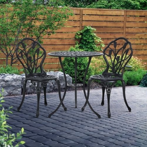 Gardeon 3 Piece Outdoor Setting Bistro Table & Chairs Patio Cast Aluminium Black