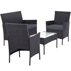 Gardeon Outdoor Furniture Garden Lounge Setting Wicker Table and Chairs - Grey