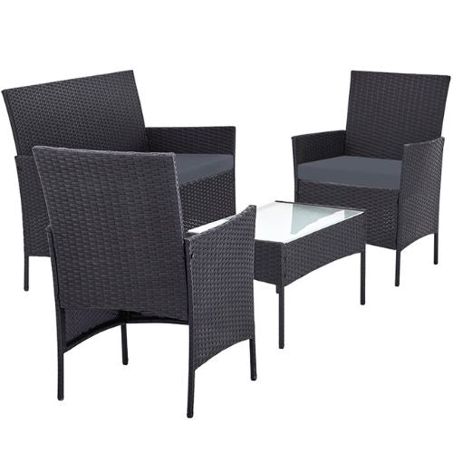 Gardeon Outdoor Furniture Garden Lounge Setting Wicker Table and Chairs - Grey
