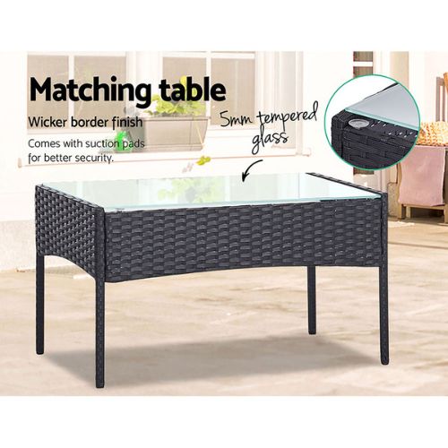 Gardeon Outdoor Furniture Garden Lounge Setting Wicker Table and Chairs - Grey
