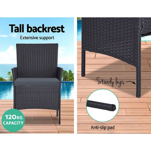 Gardeon Outdoor Furniture Garden Lounge Setting Wicker Table and Chairs - Grey