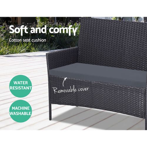 Gardeon Outdoor Furniture Garden Lounge Setting Wicker Table and Chairs - Grey