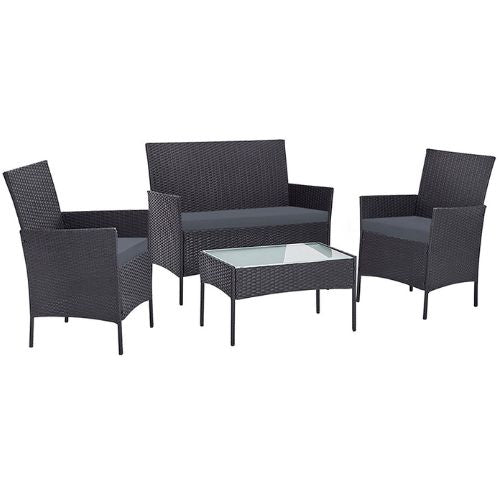 Gardeon Outdoor Furniture Garden Lounge Setting Wicker Table and Chairs - Grey
