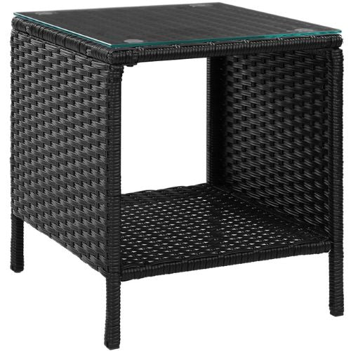 Gardeon Outdoor Garden Patio Coffee Side Table Desk w Clear Glass on Top, Black