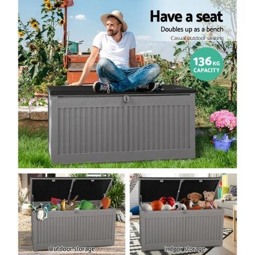 Gardeon Outdoor Storage Box Container Garden Toy Indoor Tool Chest - Dark Grey