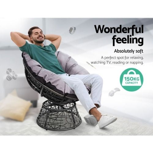 Gardeon Papasan Chair and Side Table Set Outdoor Garden Patio Furniture - Black