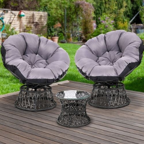 Gardeon Papasan Chair and Side Table Set Outdoor Garden Patio Furniture - Black