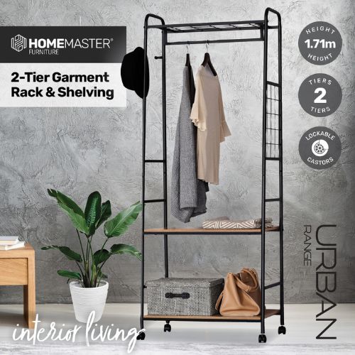 Garment Clothes Rack with 2 Tier Shelves, Metal Clothing Rack Heavy Duty Hanging