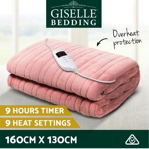 Giselle Bedding Electric Heated Throw Rug Fleece Washable Snuggle Blanket Pink