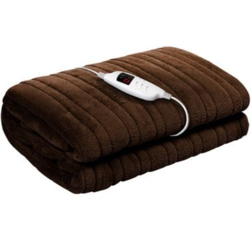 Giselle Bedding Electric Throw Rug Blanket Heated Fleece Pad Winter - Chocolate