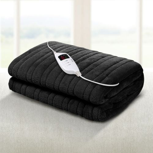 Giselle Electric Heated Throw Rug Snuggle Blanket Washable Pad Fleece - Charcoal