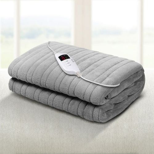 Giselle Electric Heated Throw Rug Snuggle Blanket Washable Pad Fleece - Silver