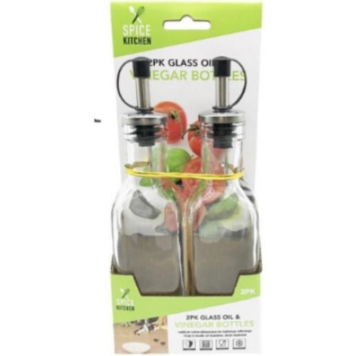Glass Bottle Oil & Vinegar 2 Pack Stainless Steel Pourer Plastic Cap 19.5cm (H)