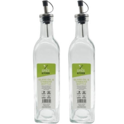Glass Bottle Oil & Vinegar 2 Pack Stainless Steel Pourer Plastic Cap 30cm (H)