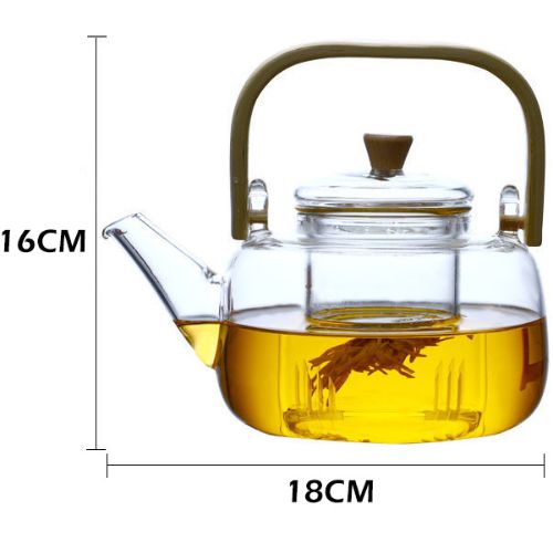 Glass Teapot Coffee Kettle 1000ml With Glass Infuser, Bamboo Handle Tea Pot