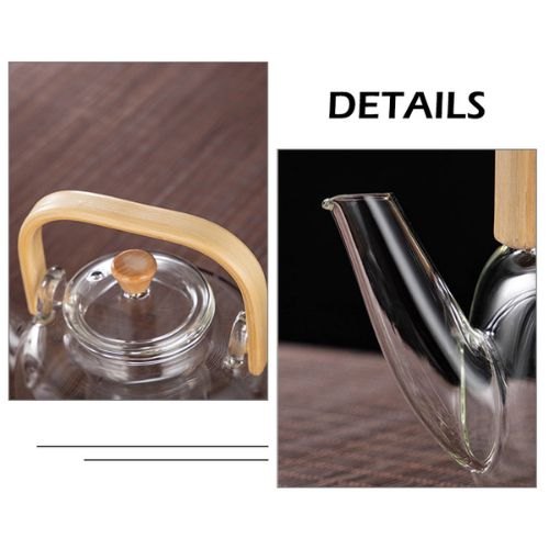 Glass Teapot Coffee Kettle 1000ml With Glass Infuser, Bamboo Handle Tea Pot