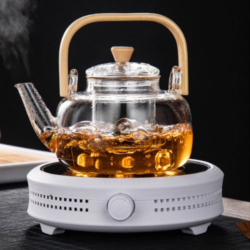 Glass Teapot Coffee Kettle 1000ml With Glass Infuser, Bamboo Handle Tea Pot