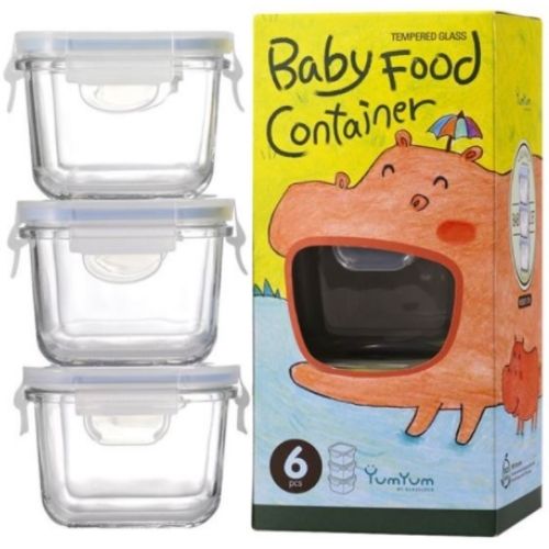 Glasslock 3 Piece Baby Food Square Container Set 210ml Leak Proof and Air Tight Containers
