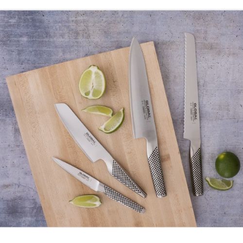 Global Ikasu V 5 Piece Knife Block Set, Made in Japan, Bamboo Storage Block