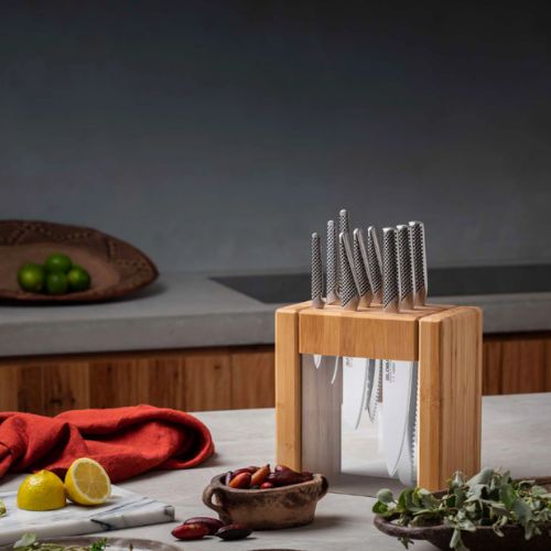 Global Ikasu X 10 Piece Knife Block Set, Made in Japan, Bamboo Storage Block