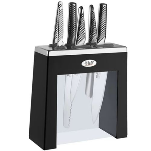 Global Kabuto 7 Piece Knife Set with Acrylic Block - Black