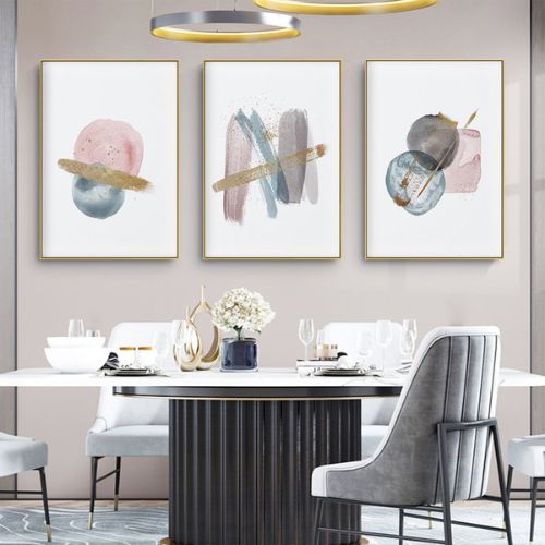 Gold Frame Canvas Wall Art Home Decor Blush Pink Watercolor 3 Sets 60cmx90cm