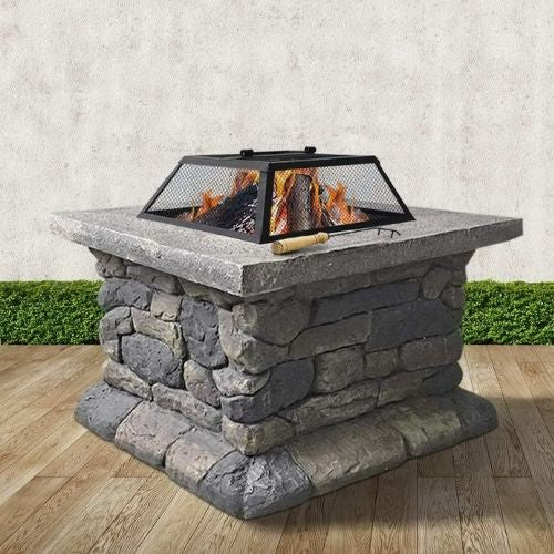 Grillz Outdoor Fire Pit Table Charcoal Fireplace Garden Backyard Firepit Heater