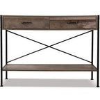 Hallway Console Table Wooden 2-Tier Design Metal Entryway Display Stand - Wood