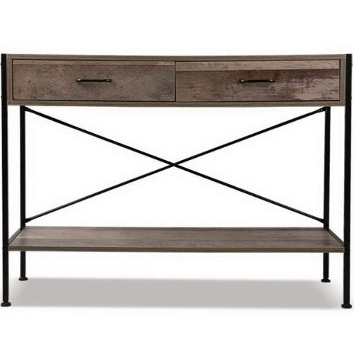 Hallway Console Table Wooden 2-Tier Design Metal Entryway Display Stand - Wood