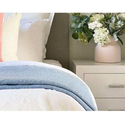 Hampton Throw Blanket Merino Wool Blend Soft, Warm & Cozy Sofa Bed Decor - Blue