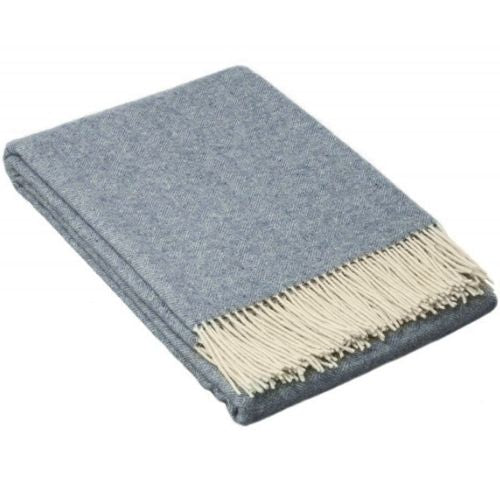 Hampton Throw Blanket Merino Wool Blend Soft, Warm & Cozy Sofa Bed Decor - Blue