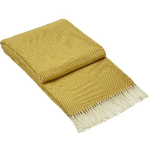 Hampton Throw Merino Wool Blend Soft Warm Blanket For Couch Sofa Bed - Mustard