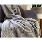 Hampton Throw Merino Wool Blend Soft Warm Blanket For Couch Sofa Bed, Light Grey