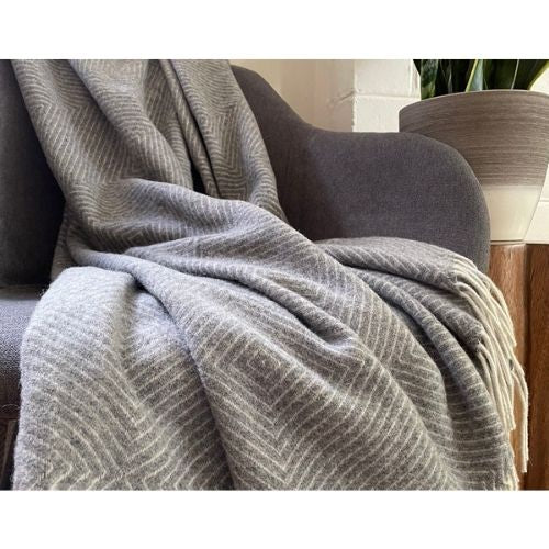 Hampton Throw Merino Wool Blend Soft Warm Blanket For Couch Sofa Bed, Light Grey