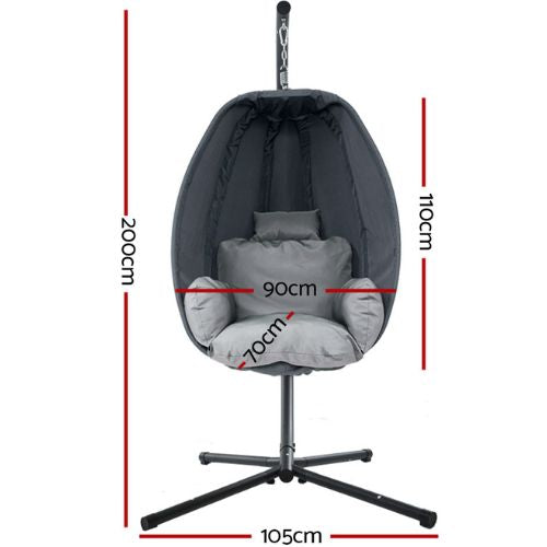 Hanging Egg Swing Seat Chair Outdoor Furniture Hammock Pod Lounge Chairs - Grey