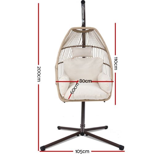 Hanging Swing Chair Egg Outdoor Furniture Wicker Rattan Hammock W/ Stand - Latte