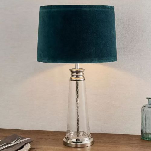 Hudson Living Winslet Table Desk Lamp with Grey Velvet Shade - Teal