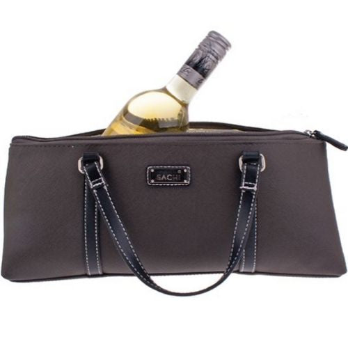 Insulated Wine Purse Sachi Cooler Tote Travel Bag Carrier Handbag - Charcoal