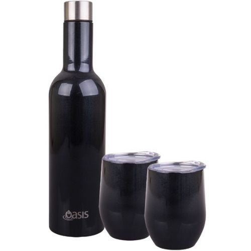 Insulated Wine Traveller 3pc Double Wall Stainless Steel Oasis Gift Set Midnight