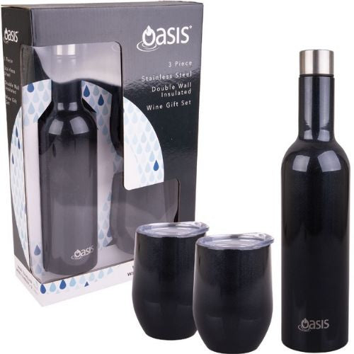 Insulated Wine Traveller 3pc Double Wall Stainless Steel Oasis Gift Set Midnight