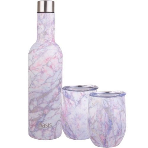 Insulated Wine Traveller Bottle Double Wall Oasis Stainless Steel -Silver Quartz