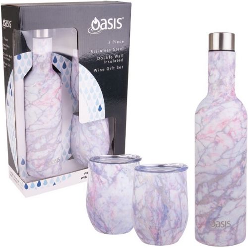 Insulated Wine Traveller Bottle Double Wall Oasis Stainless Steel -Silver Quartz