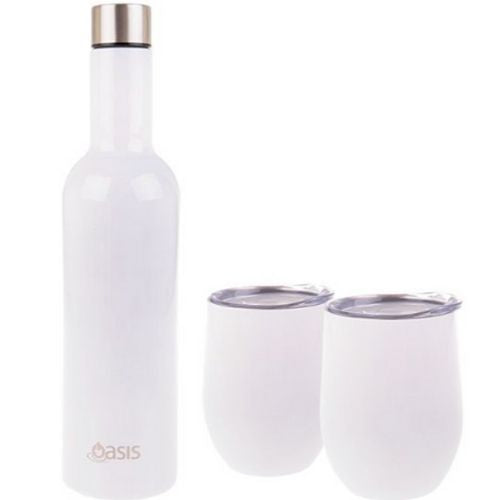 Insulated Wine Traveller Kit Set Bottle Double Wall Oasis Stainless Steel White