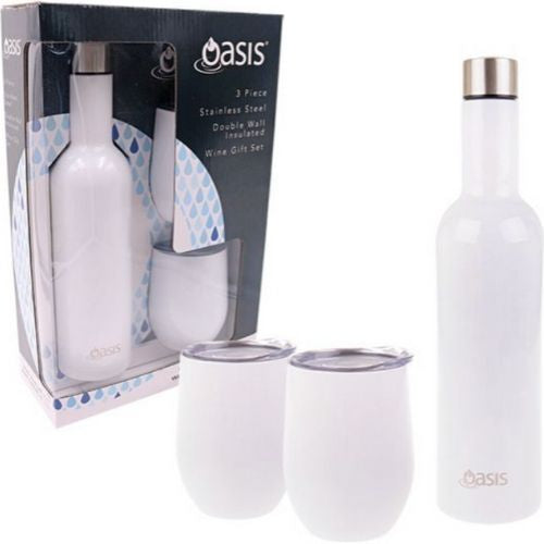 Insulated Wine Traveller Kit Set Bottle Double Wall Oasis Stainless Steel White