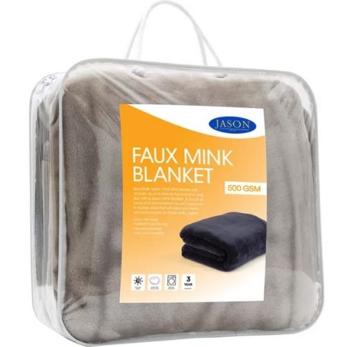 Jason Faux Mink Queen Bed Blanket 500GSM Thick Warm Soft Machine Washable Linen
